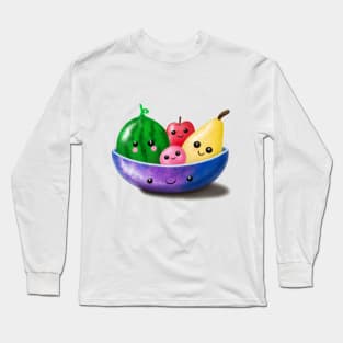 Cute bowl of happy fruits Long Sleeve T-Shirt